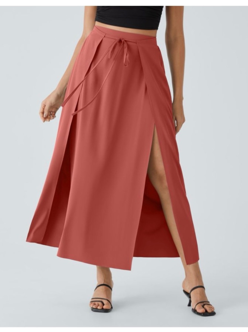 HALARA High Waisted Tie Front Plicated Split Flowy Blush Orange Skirt Sz: Small - Picture 2 of 10